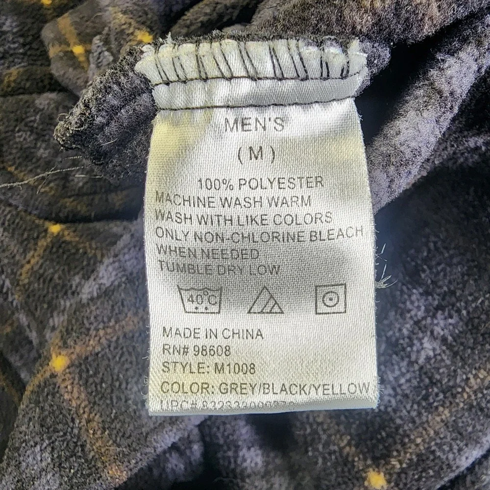 Juneau‎ Fleece Flannel Button Up Shirt Plaid Mens Medium Gray Black Yellow - Picture 5 of 8